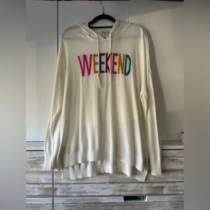 Rachel Zoe Cream Hoodie with Colorful Weekend Print